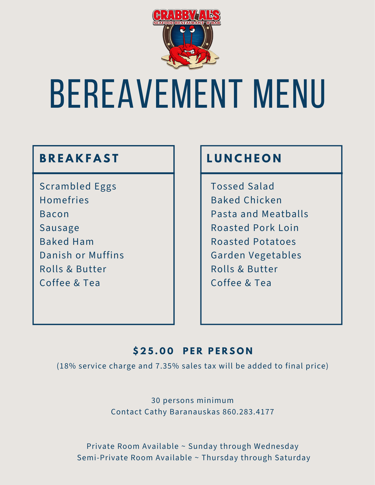 Bereavement Menu